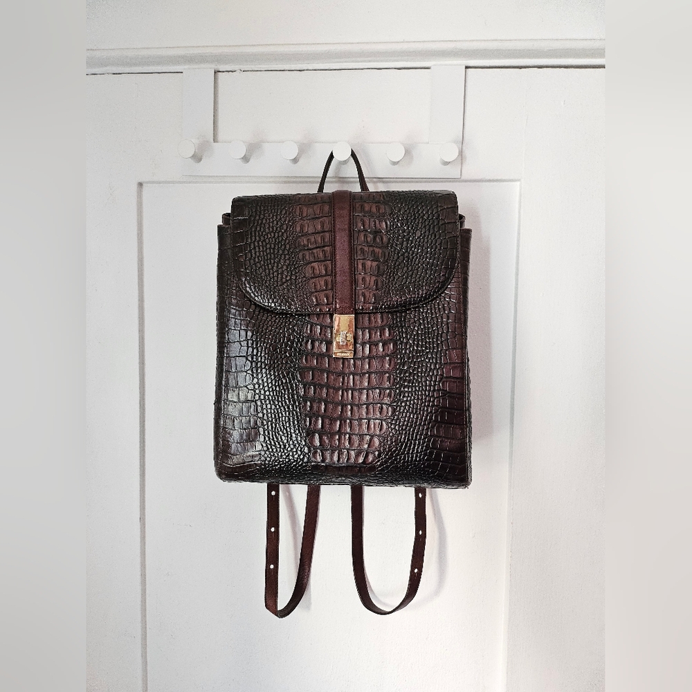 Brahmin Sadie Cocoa Sparrow Croc-Embossed Leather Backpack